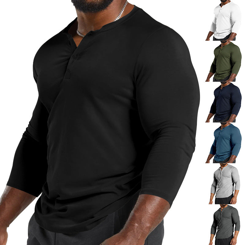 Herren Langarm-Henley-Shirt aus atmungsaktivem Baumwollmix mit Knopfdetails Drune