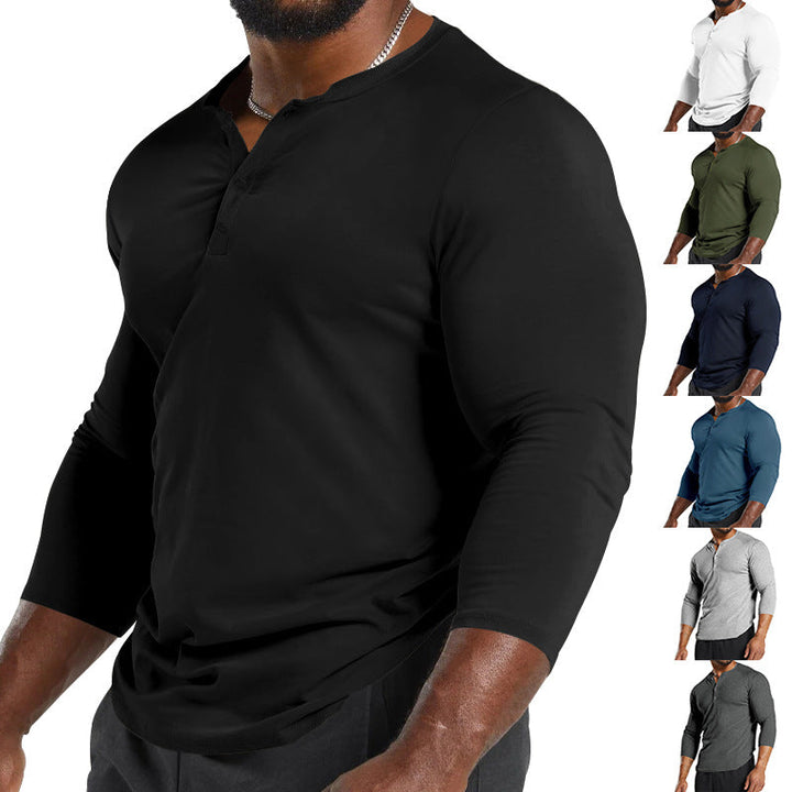 Herren Langarm-Henley-Shirt aus atmungsaktivem Baumwollmix mit Knopfdetails Drune