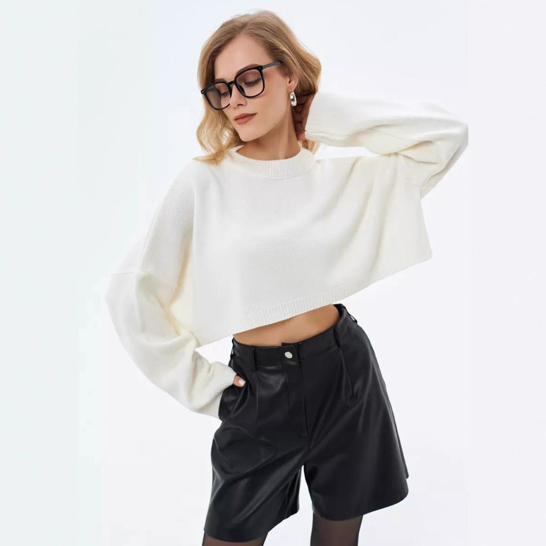 Damen Crop-Pullover im lässigen Oversized-Stil mit weiten Ärmeln und strukturiertem Design Drune