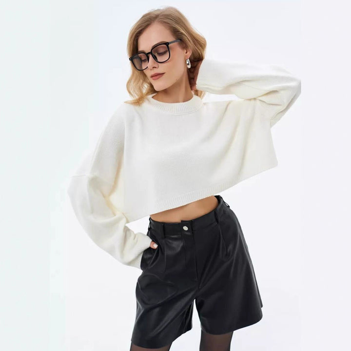Damen Crop-Pullover im lässigen Oversized-Stil mit weiten Ärmeln und strukturiertem Design Drune
