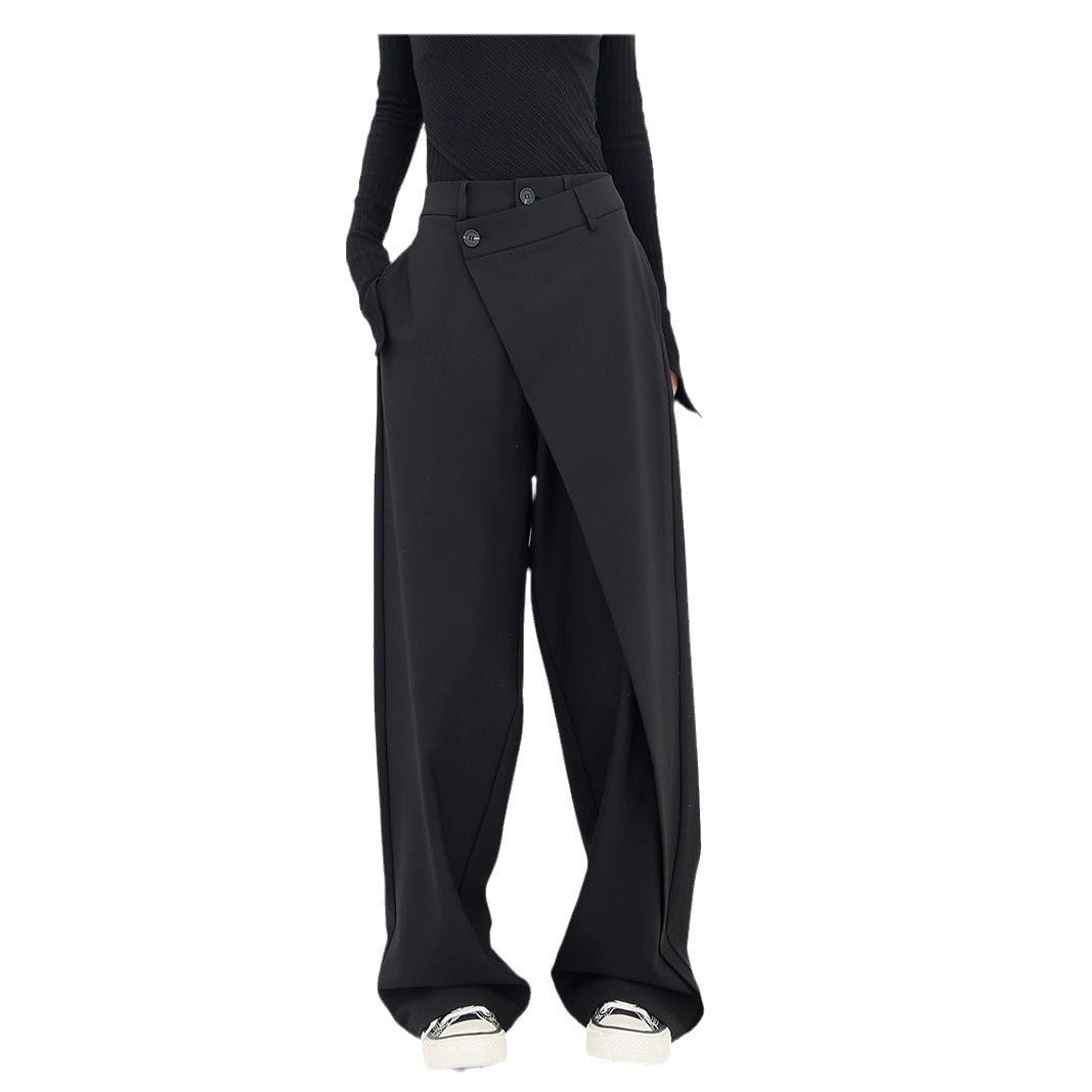 Damen elegante Weitbein-Hose mit asymmetrischem Schnitt und hohem Bund Drune