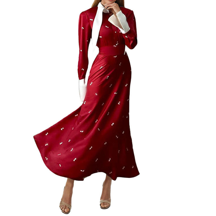Damen Maxikleid mit elegantem floralen Muster und tiefem V-Ausschnitt Drune