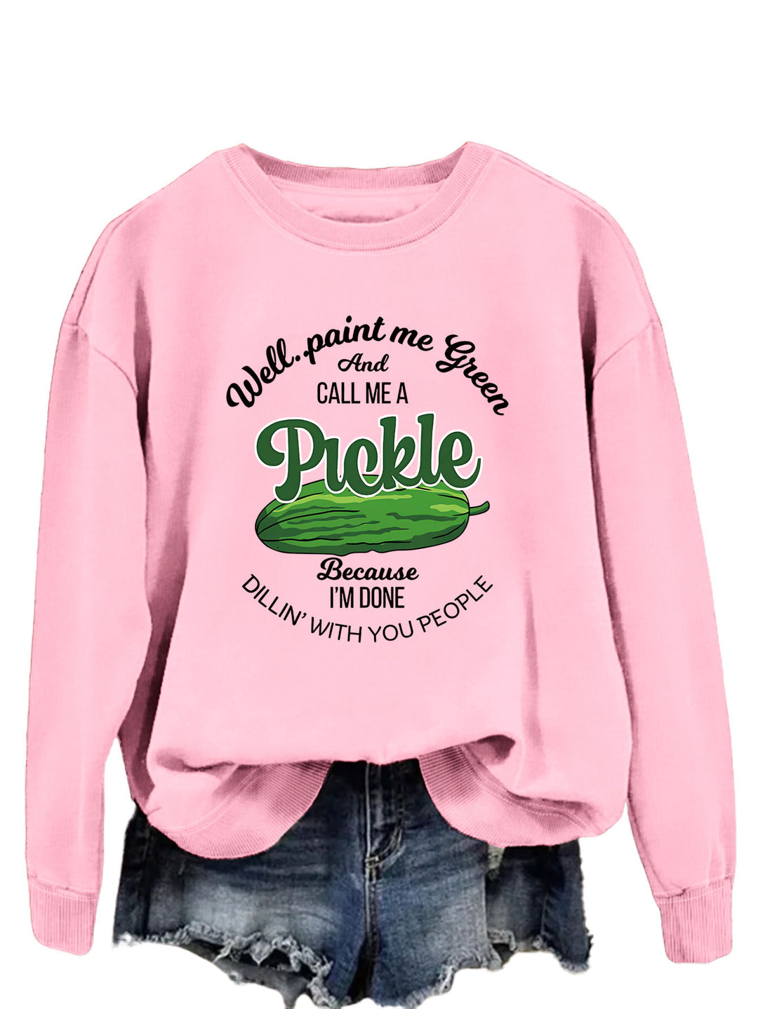 Damen Sweatshirt mit witzigem Gurkenmotiv und kreativem Druck Drune