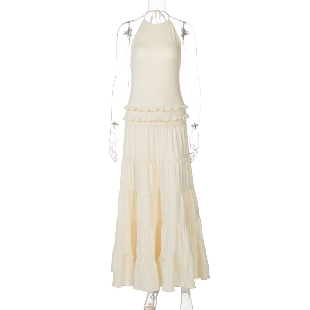 Damen Elegantes Spaghetti-Träger Maxikleid mit Rüschendetails Drune