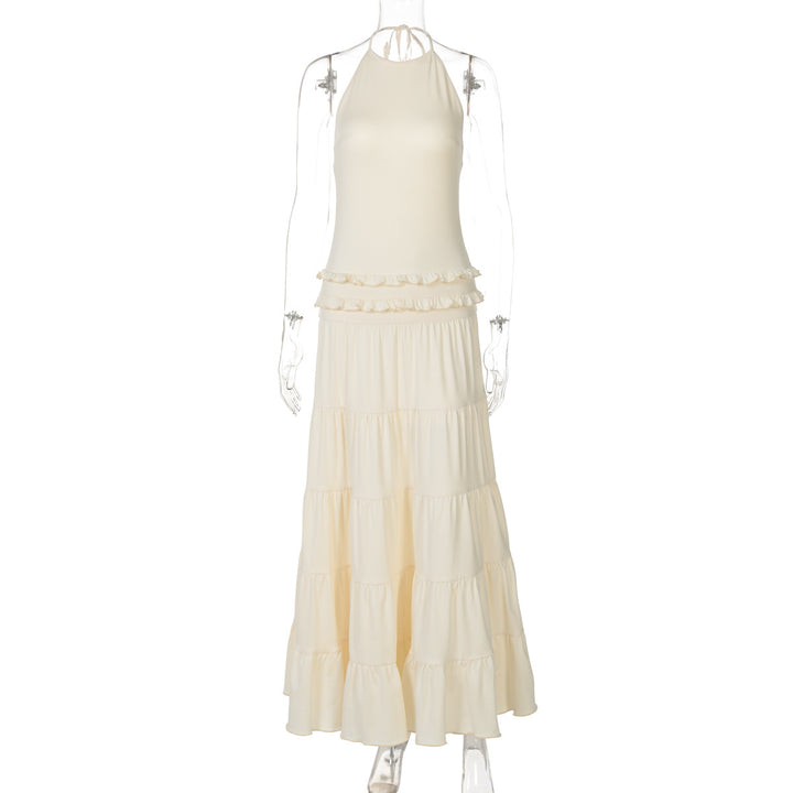 Damen Elegantes Spaghetti-Träger Maxikleid mit Rüschendetails Drune
