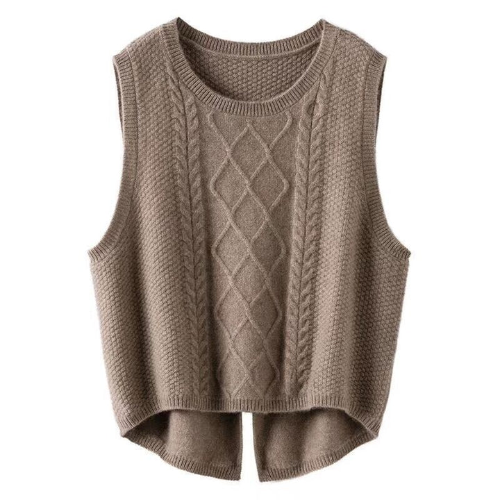 Damen Ärmellose Strickweste mit Zopfmuster und modernen Details Drune