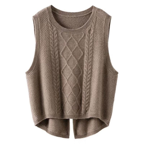 Damen Ärmellose Strickweste mit Zopfmuster und modernen Details Drune