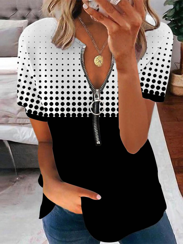 Damen T-Shirt mit Reißverschluss und Musterdetails Drune