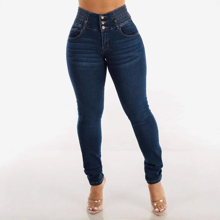 Damen Slim-Fit High-Waist Jeans mit elastischem Taillenbund Drune