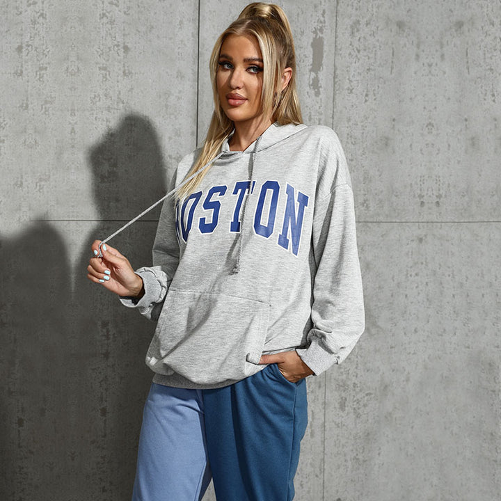 Damen bequemer Kapuzenpullover mit oversized Schnitt und stylischem Schriftzug Drune
