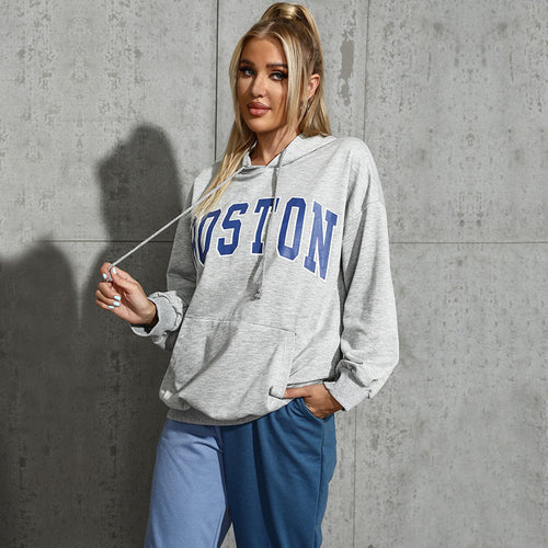 Damen bequemer Kapuzenpullover mit oversized Schnitt und stylischem Schriftzug Drune