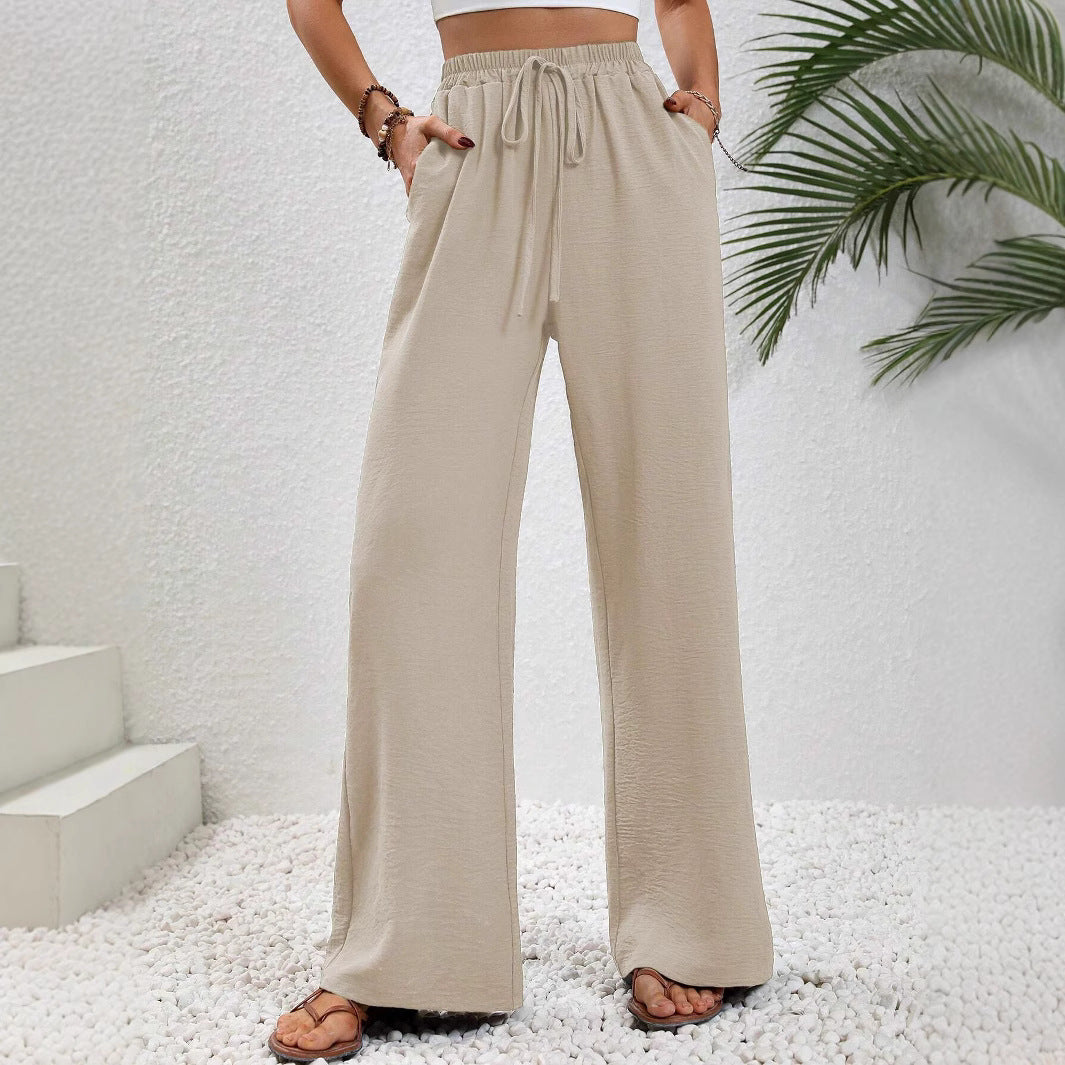 Damen weite Palazzo-Hose mit elastischem Bund und seitlichen Taschen Drune