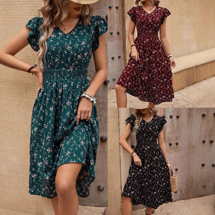 Damen Midikleid mit floralem Muster und Raffungen Drune