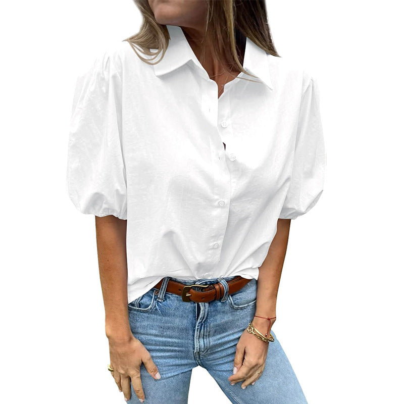 Damen Bluse mit Puffärmeln und klassischem Kragen Drune