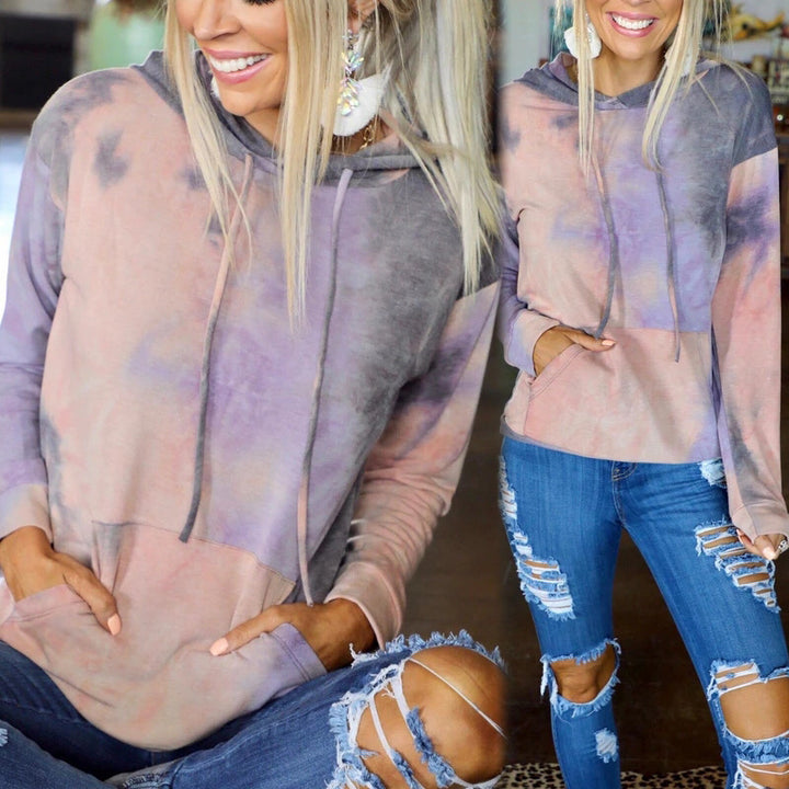 Damen Kapuzenpullover mit modischem Batikdesign und praktischen Kängurutaschen Drune