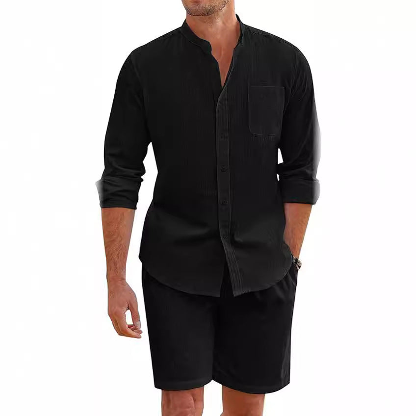 Herren Leichte und atmungsaktive Leinenhemden mit kurzer Hose Drune
