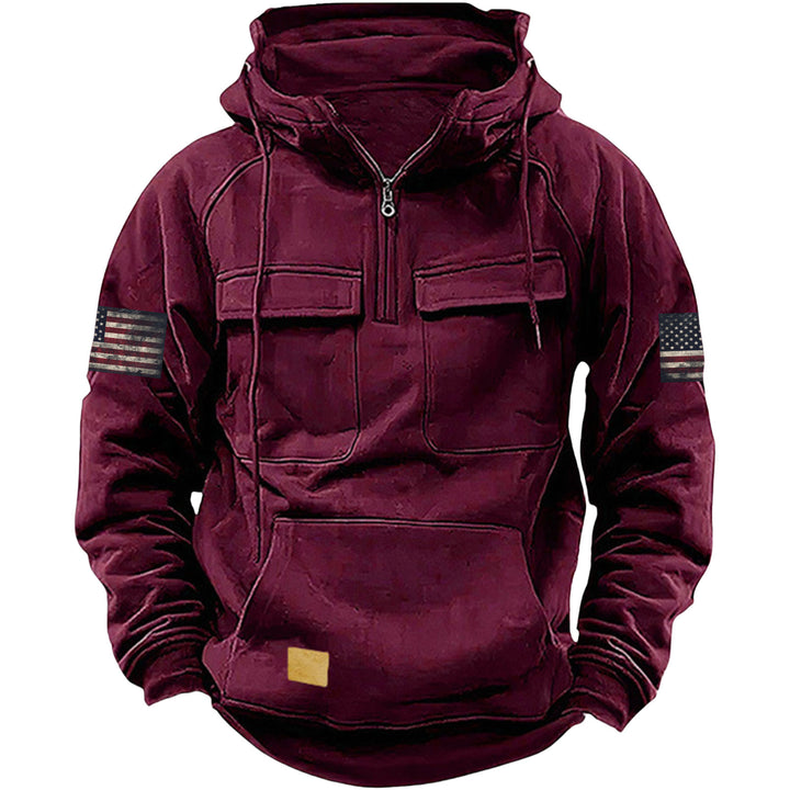 Herren nan Kapuzenpullover mit Halbzip, Cargo-Brusttaschen und Kängurutasche Drune