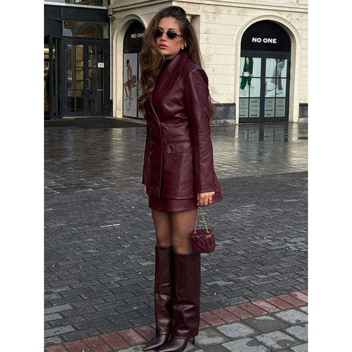 Damen elegante Lederjacke im modernen Schnitt mit doppelter Knopflochleiste Drune
