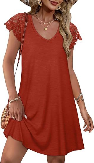 Damen Sommerkleid mit eleganten Spitzenärmeln und floralem Muster Drune