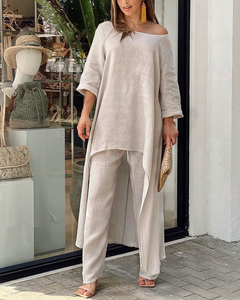 Drune | Baumwolle Leinen Lockere Unregelmäßige Langarm Zwei-Teile-Set