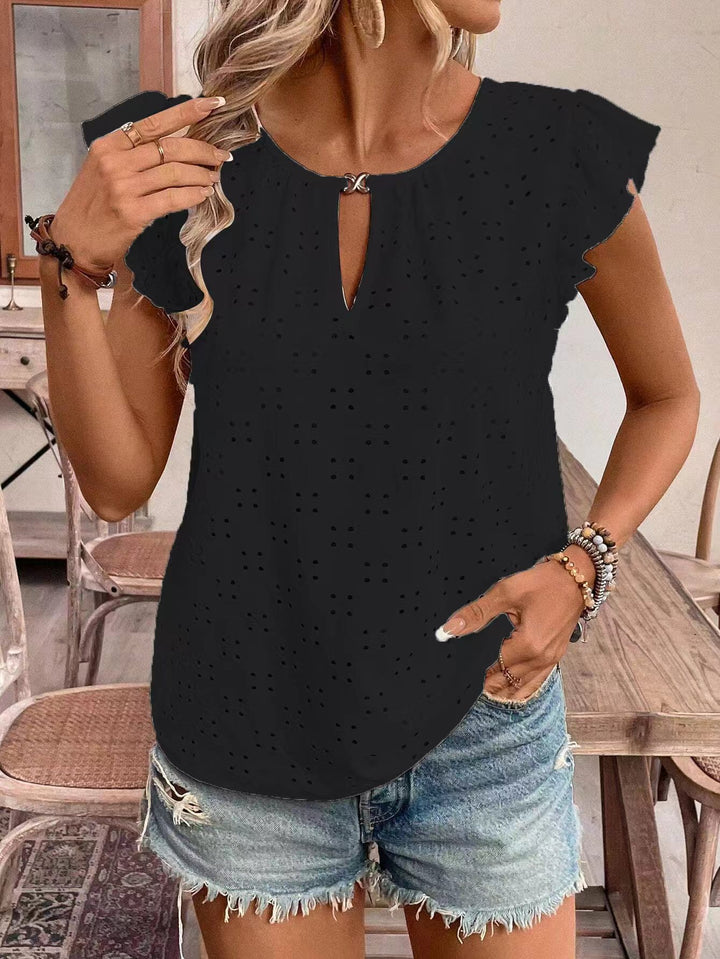 Damen Bluse mit Rüschendetails und Lochstickerei Drune