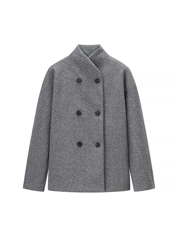 Damen elegante Winterjacke mit doppelter Knopfleiste und Stehkragen Drune