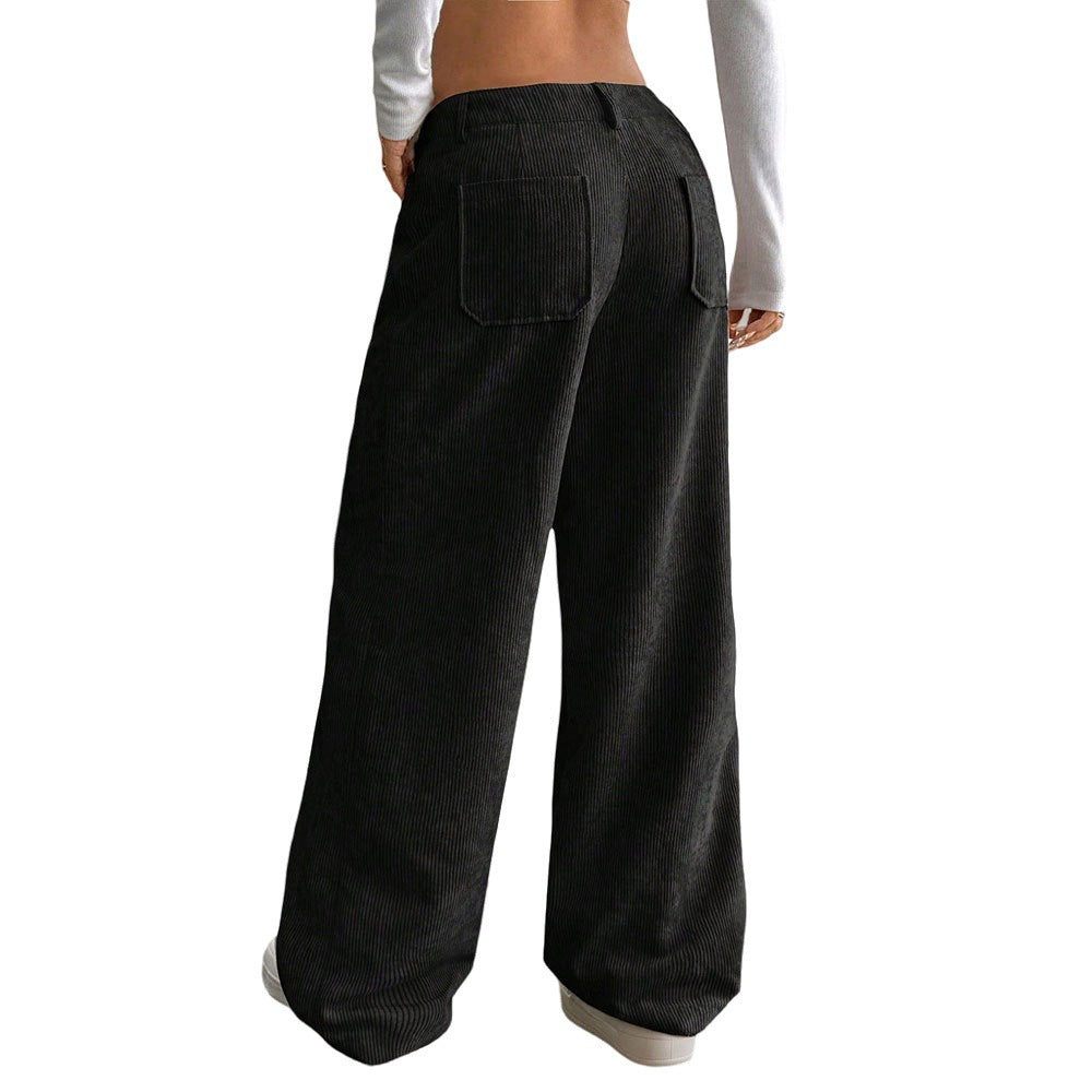 Damen weite Cord-Hose mit Taschen und hohen Bund Drune