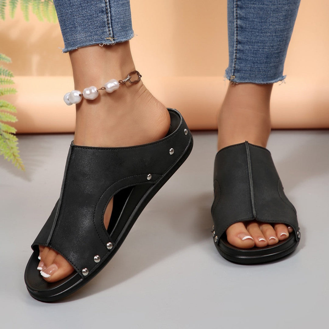 Damen Komfortable Slide-Sandalen mit modischem Cut-Out-Design und elegantem Strassbesatz Drune