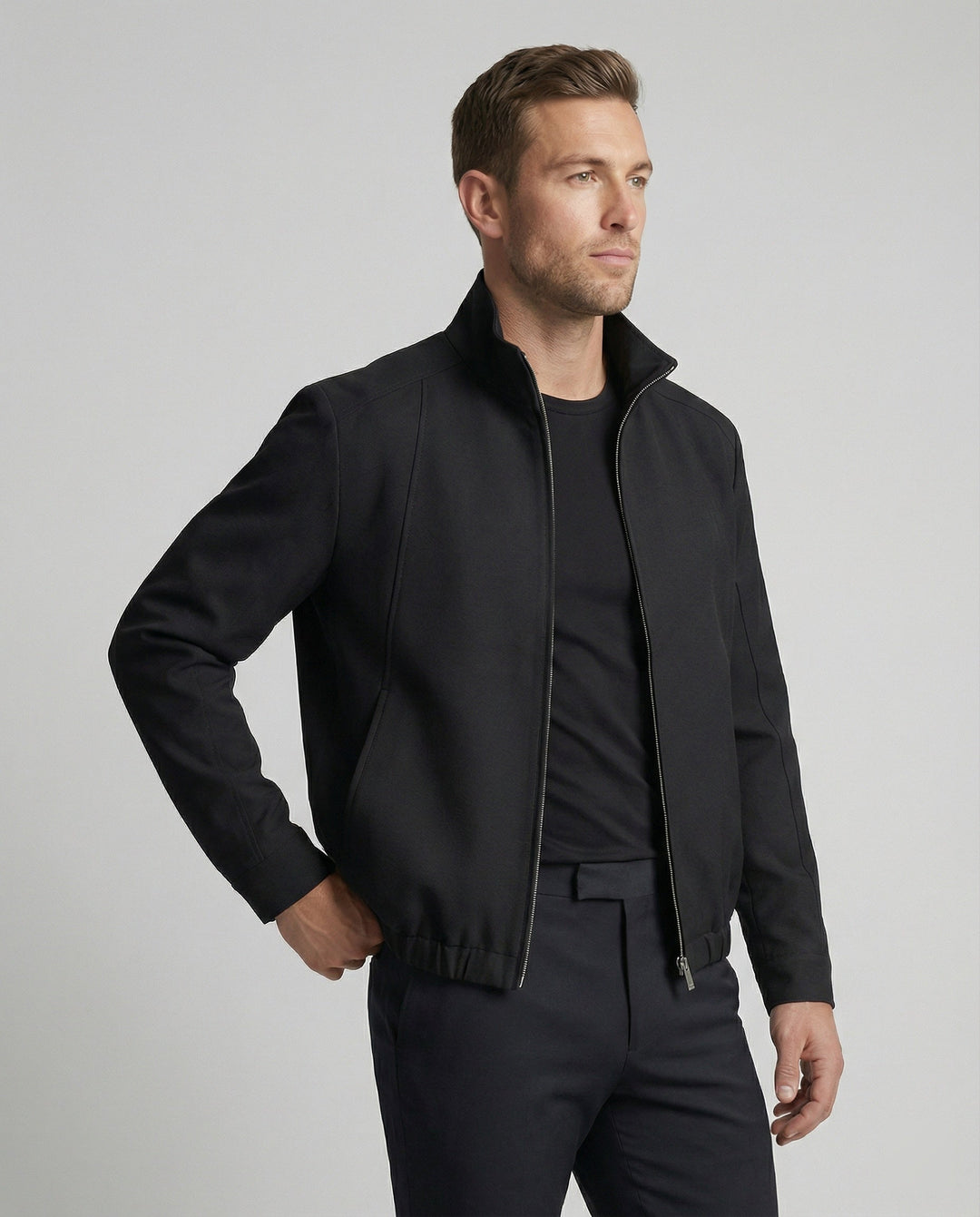 Herren Harrington Jacke Schwarz Deconstructed Silhouette Stehkragen Frühling