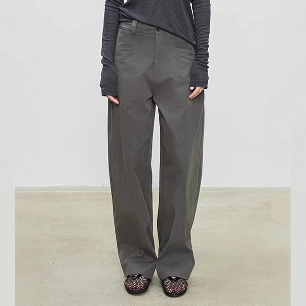Damen weite High-Waist-Hose mit strukturiertem Stoff Drune