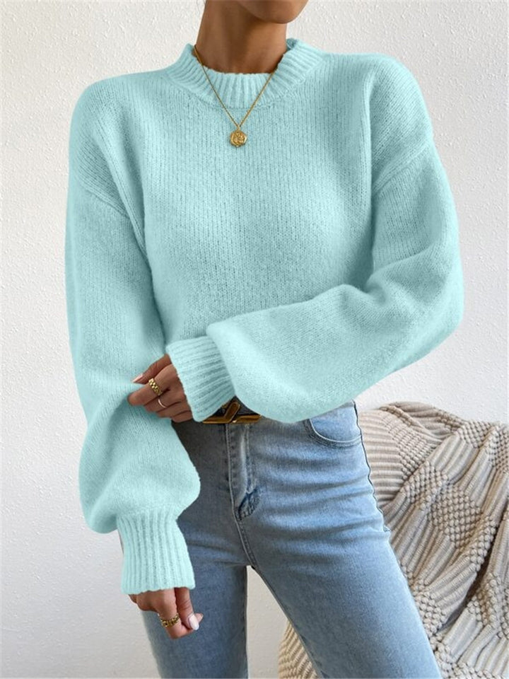 Damen lockerer Strickpullover mit hohem Kragen und strukturiertem Design Drune