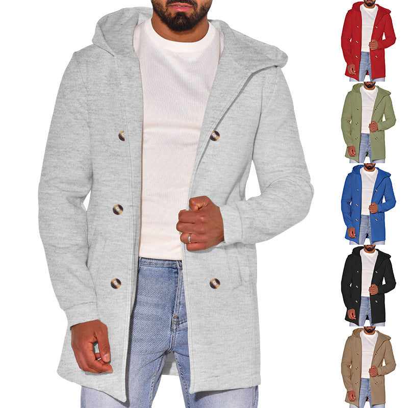 Herren modische Jacke mit Kapuze und doppelter Knopfleiste Drune
