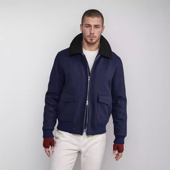 Herren Bomberjacke mit Fleece-Kragen und praktischen Taschen Drune