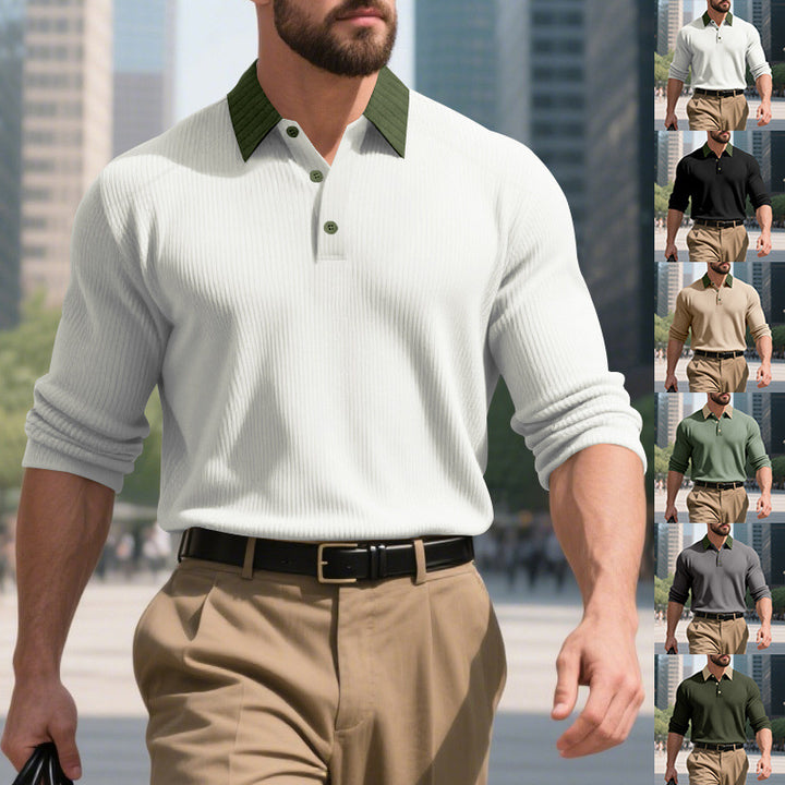 Herren lässiges Langarm-T-Shirt mit strukturiertem Stoff und modischem Kragen Drune