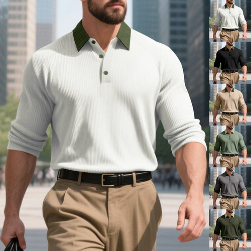 Herren lässiges Langarm-T-Shirt mit strukturiertem Stoff und modischem Kragen Drune