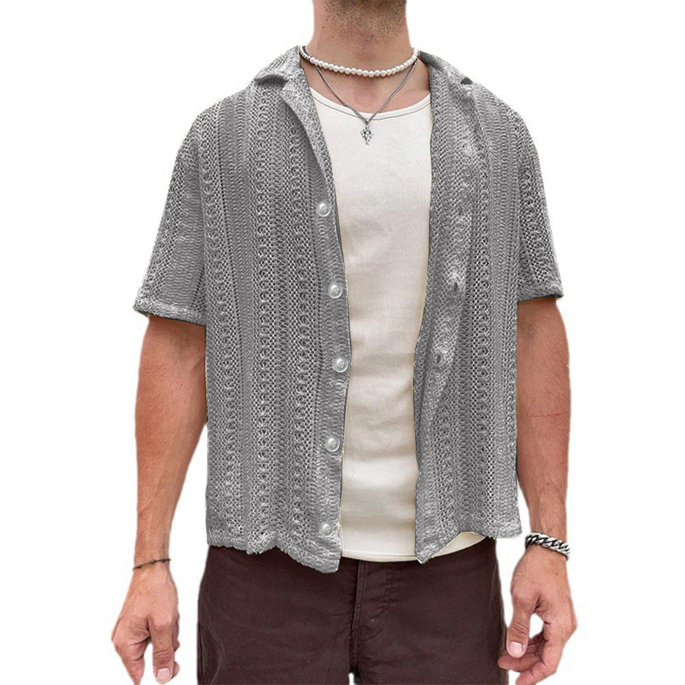 Herren Kurzarm Strickhemd Drune