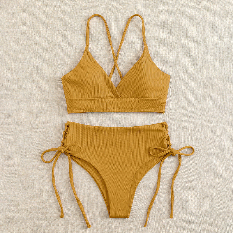 Damen Hochtaillierter Bikini mit verstellbaren Schnürdetails Drune