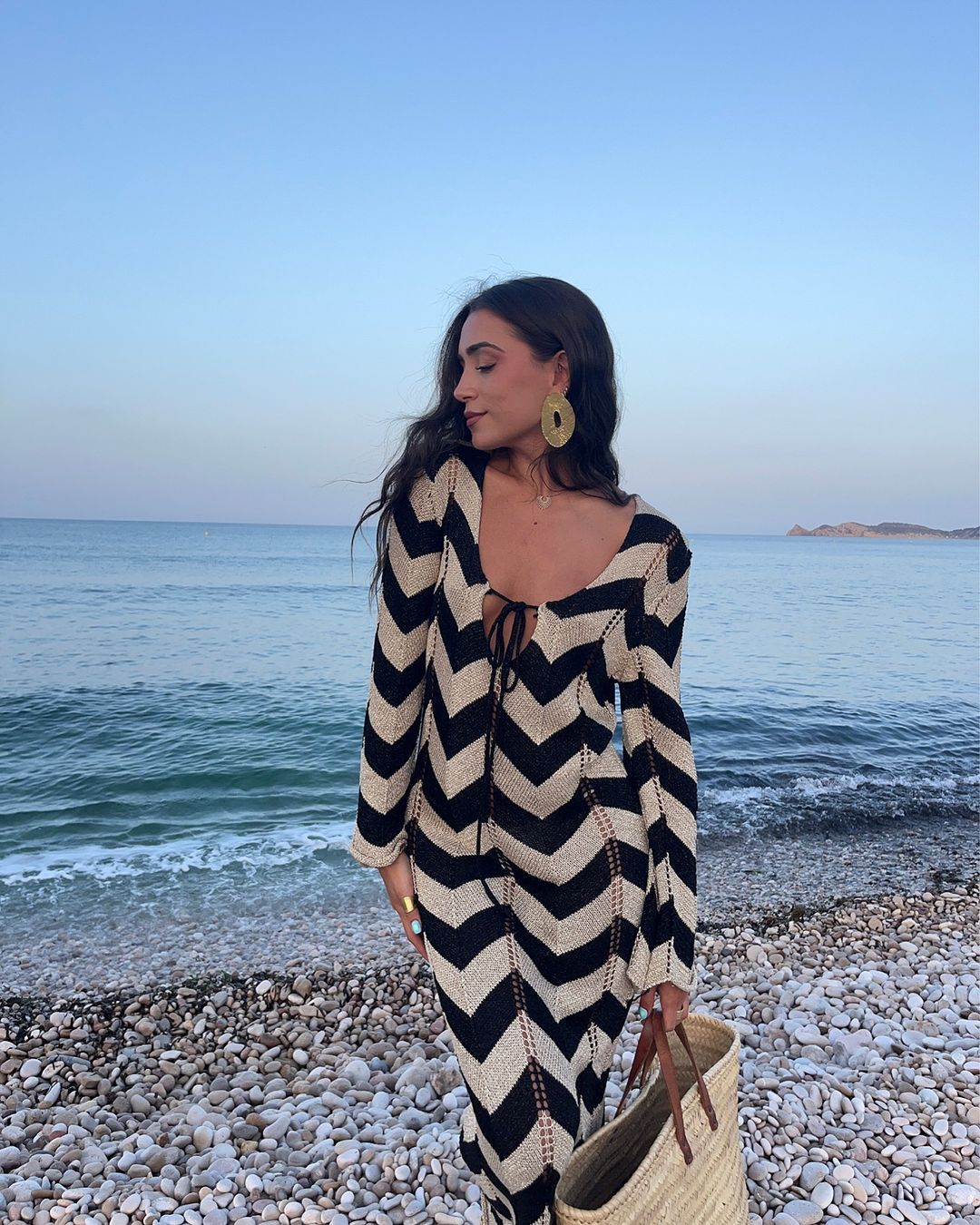 Damen Strickkleid mit Zickzack-Design und weitem Schnitt Drune
