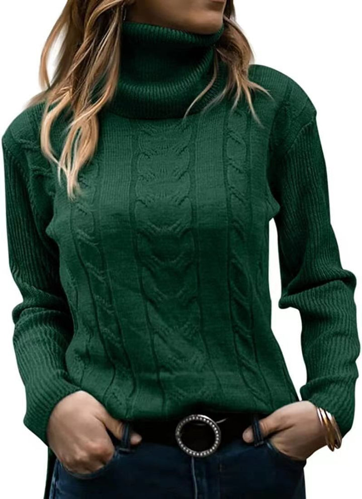 Damen Strickpullover mit hohem Kragen und strukturiertem Zopfmuster Drune