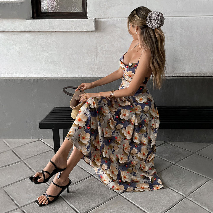 Damen Maxikleid mit floralem Design und trägerlosem Oberteil Drune