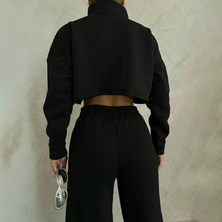 Damen modisches Cropped-Trainingsjacken-Set Drune