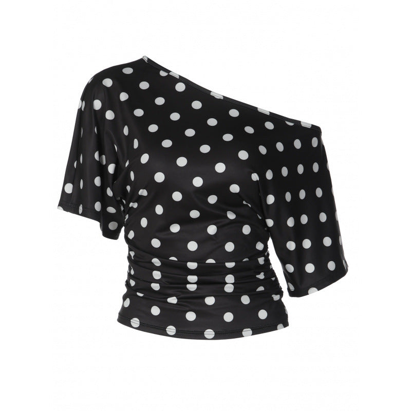 Damen Off-Shoulder Oberteil mit Punkten und voluminösen Ärmeln Drune