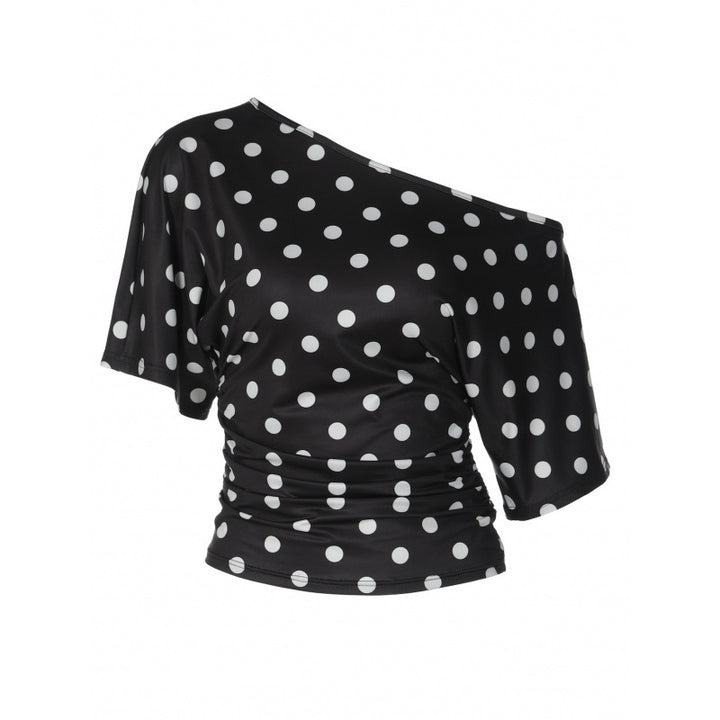 Damen Off-Shoulder Oberteil mit Punkten und voluminösen Ärmeln Drune