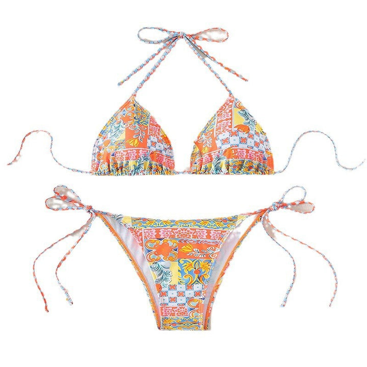 Damen Triangel-Bikini mit verspieltem Blumenmuster und verstellbaren Trägern Drune