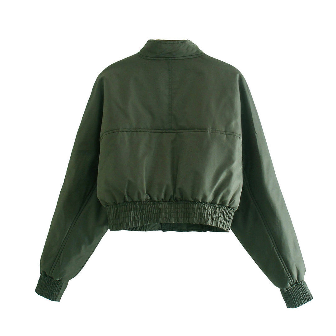 Damen modische cropped Bomberjacke mit praktischen Taschen und elastischen Bündchen Drune
