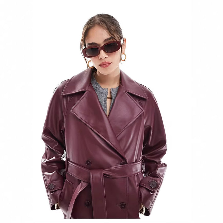 Damen modische Trenchjacke aus veganem Leder Drune