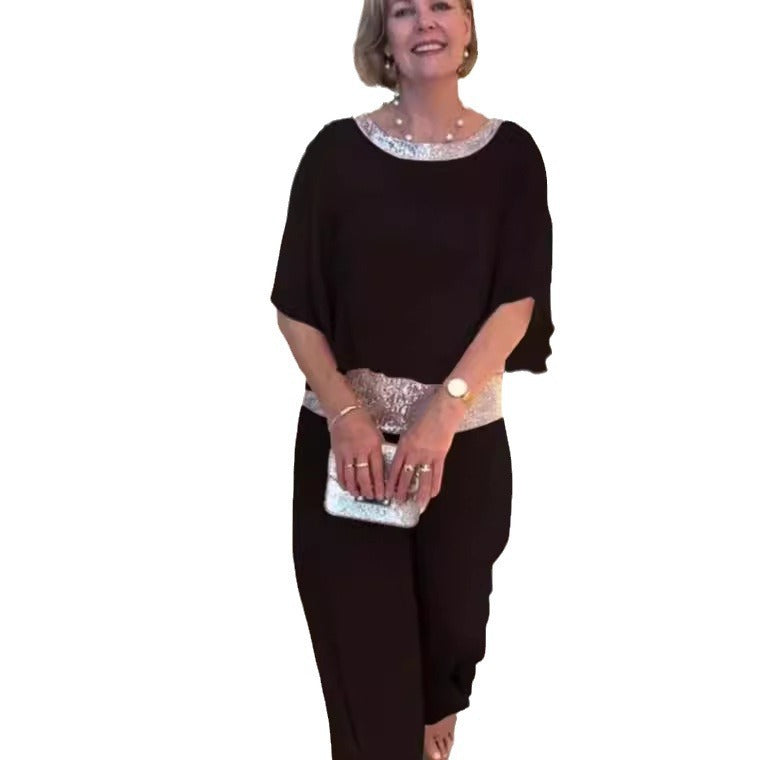 Damen eleganter Jumpsuit mit geschmeidigem Schnitt und funkelndem Taillengürtel Drune