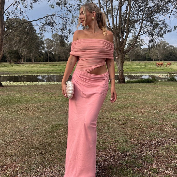 Damen Maxi-Kleid mit transparenten Elementen und Wickel-Detail Drune