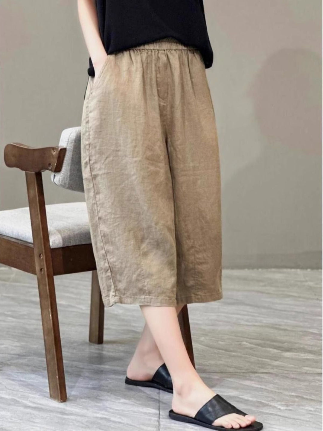 Damen Relaxed Fit Leinen Culotte Shorts Drune