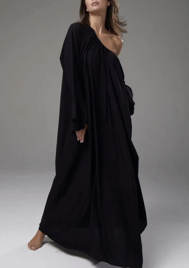 Damen lockeres Maxikleid mit weiten Rüschenärmeln Drune